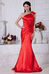 Mermaid One Shoulder Red Brush Train Prom Dresses in Halifax