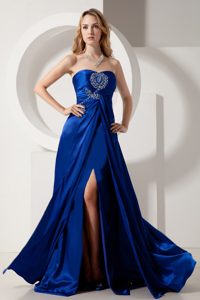 Column Beading and Brush for Prom Dress in Royal Blue
