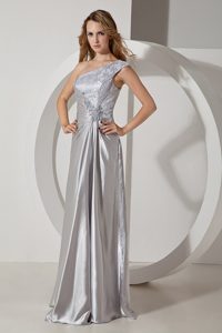 Silver Column Beading for Prom Dress One Shoulder Style