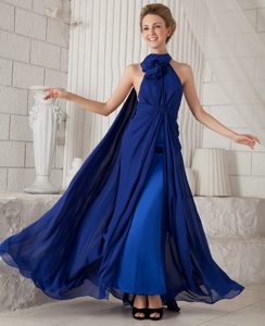 Royal Blue Halter Ruching Prom / Evening Dress with Watteau