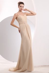 Straps Empire Prom Homecoming Dress in Champagne with Brush Train
