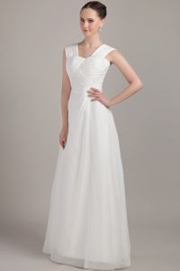 White Empire Chiffon Ruching Prom Dress Straps Style