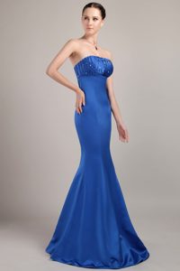 Trumpet/Mermaid Beading 2014 Prom Dress Blue Satin Style