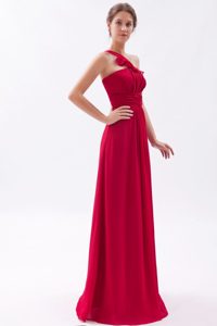 Empire One Shoulder Pleats for Prom Dress in Wine Red