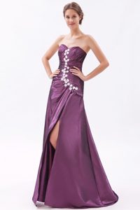 Dark Purple Sweetheart Prom Dress Beading and Brush Design