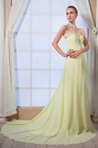Yellow Green Sweetheart Beading Brush Prom Dress in Chiffon