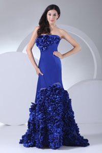 Rolling Flowers Strapless Court Train Royal Blue Prom Gowns