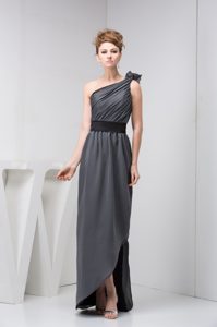 Asymmetrical Ruched Grey Prom Graduation Dress Floor-length