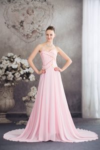 Sweetheart Court Pink Chiffon Prom Celebrity Dress with Beading