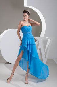 Ruche Beading and Back Cut Prom Dresses with Asymmetrical Hem