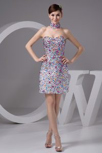 Sweetheart Prom Cocktail Dresses with Allover Colorful Beading Mini-length