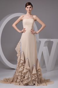 2014 Pleated Ruffles Accent Brush Prom Evening Dress in Wheat