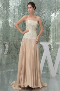 Sequin Strapless Pleated Champagne Prom Cocktail Dress