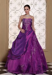 Sleeveless Eggplant Purple Dresses For 15 with Embroidery and Pick-up