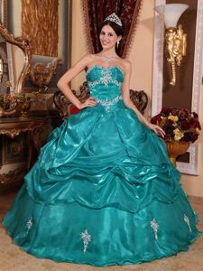 Strapless Floor-length Turquoise Dresses For 15 with Appliques