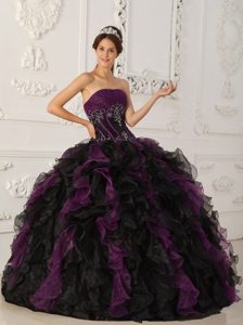 Purple and Black Strapless Ruffled Beading Quinceanera Dresses