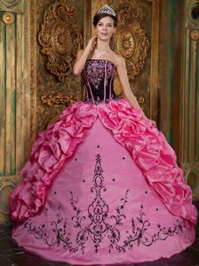 Rose Pink Strapless Embroidery Quinceanera Dress with Pick-ups