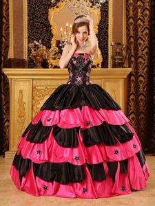 Black and Red Strapless Beading Sweet Sixteen Quinceanera Dresses