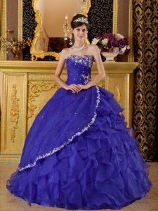 Strapless Floor-length Blue Quinceanera Dresses with Appliques