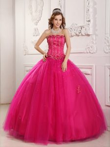 Strapless Ball Gown Beading Hot Pink Dress For Quinceanera