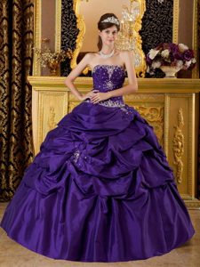 Strapless Floor-length Purple Sweet Sixteen Dresses with Appliques