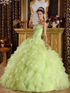 Beading Embroidery Yellow Green Sweet 16 Quinceanera Dresses