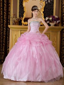 Light Pink Ball Gown Organza Beading Dresses For a Quinceanera