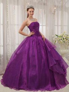 Purple Organza Beading Strapless Sweet 16 Quinceanera Dresses