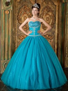 Beading Teal Tulle Sweetheart Sweet Sixteen Quinceanera Dresses