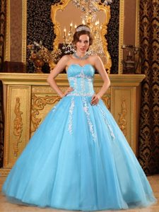 Light Blue Tulle Appliques Sweetheart Dresses for Quinceaneras