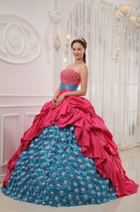 Hand Made Flowers Beading Quinceanera Dresses in Red and Blue