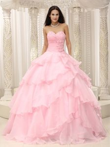 Hand Made Flowers Ruched Sweetheart Beading Layers Quinceanera Dress