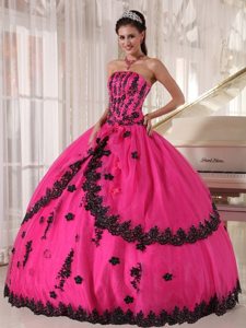 Appliques Strapless Floor-length Layered Hot Pink Dresses Quinceaneras