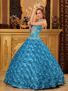 Rolling Flowers Sweetheart Appliques Floor-length Teal Quinceanera Dress