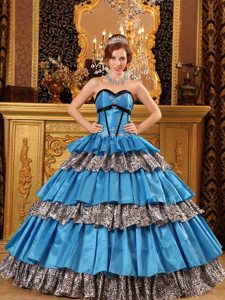 Sweetheart Layered Taffeta Blue Quinceanera Dress with Beading and Ruffles