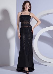 Lace Decorate Spaghetti Straps Column Black 2013 Prom Dress