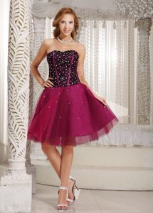 Sweetheart A-line Beading Tulle Prom/Cocktail Dress in Fuchsia