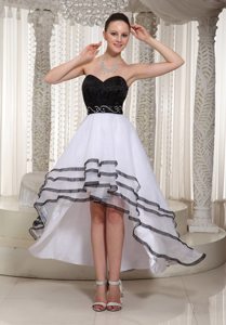 Black and White Organza Sweetheart Belt Beading High-low Prom Dress