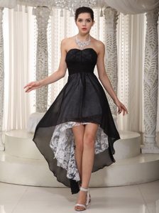 Sweetheart Black Empire High-low Chiffon and Lace Ruched Prom Dress