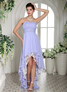 Lilac Chiffon High-low Prom Dress with Beaded Decorate Waist