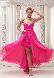 Beaded Decorate Sweetheart Sequin Detachable Hot Pink Prom Dress