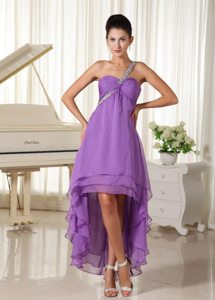 High-low Beaded Decorate One Shoulder 2013 Prom Dress Chiffon