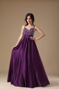Modest Dark Purple Straps Chiffon Beading 2013 Prom Dress