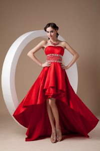 High-low Strapless Beading Red Lace Up Back Prom Nightclub Dresses