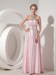 Cute Baby Pink Empire Strapless Beading Prom Dress Floor-length