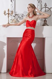 Mermaid Sweetheart Red Beading Floor-length Taffeta Prom Dress