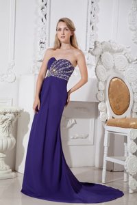 Elegant Purple Color Sweetheart Beading Prom Dress Court Train