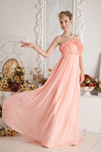 Strapless Watermelon Empire Ruched Chiffon Prom Dress Floor-length
