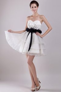 Sweetheart White A-Line Mini-length Organza Ruffles Prom Dress