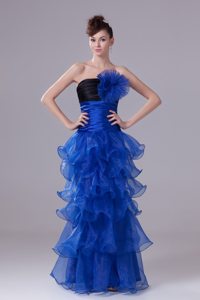 Handle Flowers and Ruffled Layers Blue Prom Dress with Black Bust